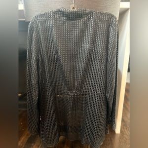 J Envie New York laser-cut black leather-look open cardigan